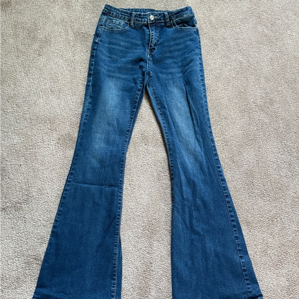 SHEIN Deep Blue Wide Leg Jeans